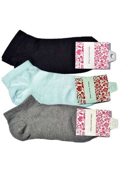 Siyah Gri ve Beyaz Kadın Bilek Çorap 3 Çift