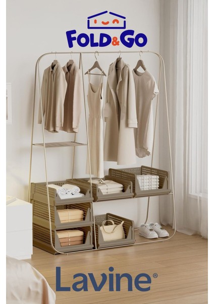 (3 Adet) Lavine Fold&go Çok Amaçlı Kayar Raf Dolap Içi Kıyafet ve Ev Aksesuarı Düzenleyici ”toprak”