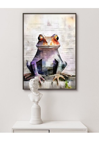 Metal Çerçeveli Gerçek Camlı Tablo Mozaik Desenli Kurbağa , Salon, Oturma Odası , Ofis Tablo