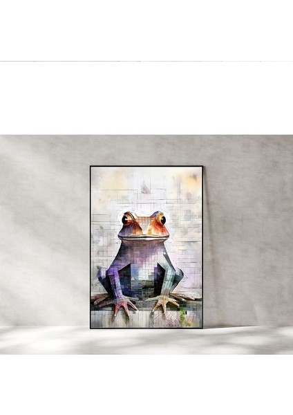 Metal Çerçeveli Gerçek Camlı Tablo Mozaik Desenli Kurbağa , Salon, Oturma Odası , Ofis Tablo modelleri