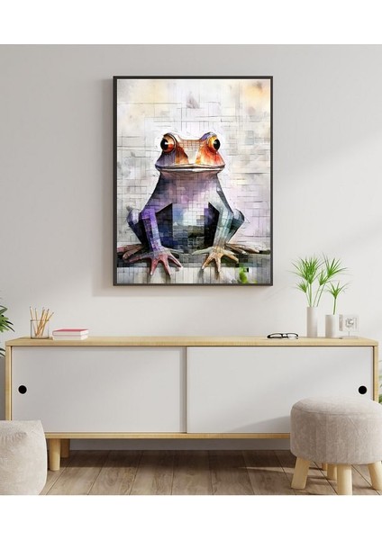 Metal Çerçeveli Gerçek Camlı Tablo Mozaik Desenli Kurbağa , Salon, Oturma Odası , Ofis Tablo indirimleri