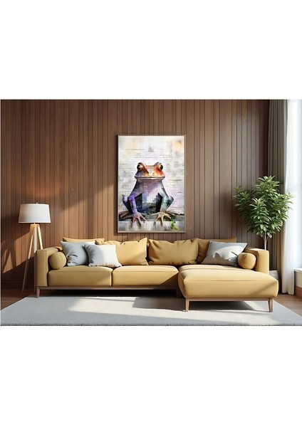 Metal Çerçeveli Gerçek Camlı Tablo Mozaik Desenli Kurbağa , Salon, Oturma Odası , Ofis Tablo