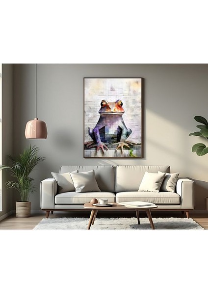 Metal Çerçeveli Gerçek Camlı Tablo Mozaik Desenli Kurbağa , Salon, Oturma Odası , Ofis Tablo