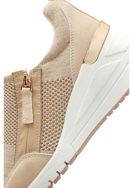 Zero Kadın Bej Fermuarlı Dolgu Topuklu Kumaş Sneaker 24WFD43086F