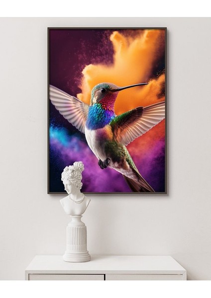 Metal Çerçeveli Gerçek Camlı Tablo Sinek Kuşu "rio" , Tablo , Salon Ofis Dekorasyon