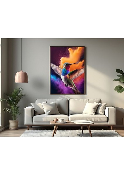 Metal Çerçeveli Gerçek Camlı Tablo Sinek Kuşu "rio" , Tablo , Salon Ofis Dekorasyon