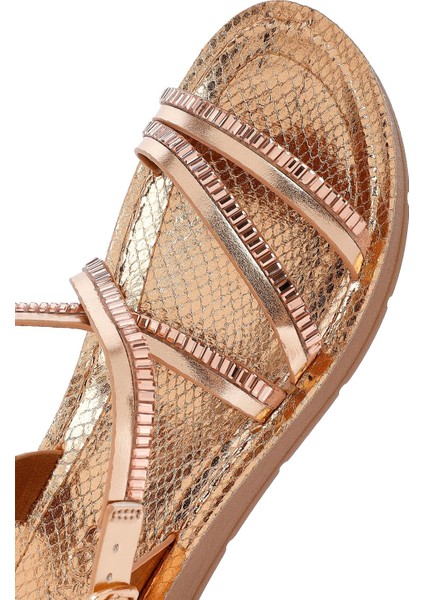 Kadın Pembe Kalın Tabanlı Taşlı Sandalet 25SFE465714