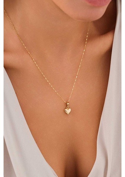 14 Ayar Altın Bombeli Kalp Kolye fırsatları