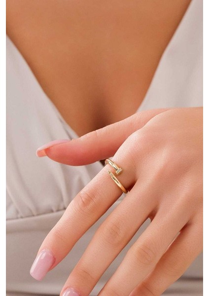 14 Ayar Altın Taşlı Çivi Yüzük modelleri