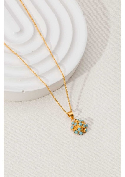 14 Ayar Altın Firuze Piramit Kolye modelleri