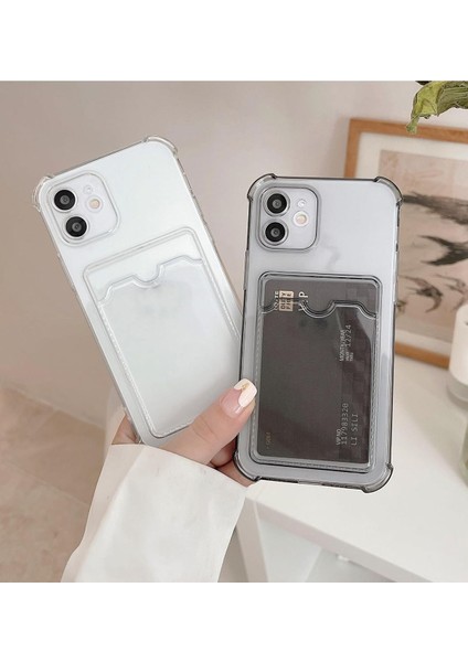 iPhone 12 Uyumlu Köşeleri Çıkıntılı Kartlıklı Şeffaf Kılıf fırsatları