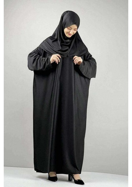 Tek Parça Başörtülü Düz Renk Kadın Tesettür Namaz Elbisesi modelleri