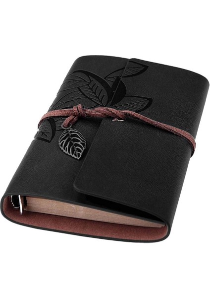 Yaprak Baskılı Deri Kapaklı Özel Tasarım Hediyelik Deri Kaplı Ajanda Anı Defteri Not Defteri Siyah 14X11CM fiyatları