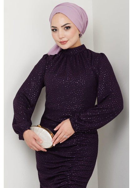 Puantiye Desenli Rüya Tesettür Abiye Mürdüm fiyatları