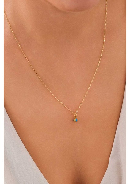 14 Ayar Altın Mavi Gözlü Aynalı Kolye