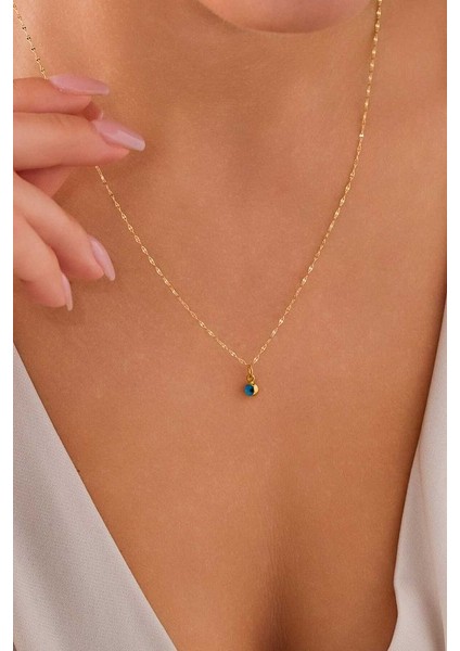 14 Ayar Altın Mavi Gözlü Aynalı Kolye fiyatları