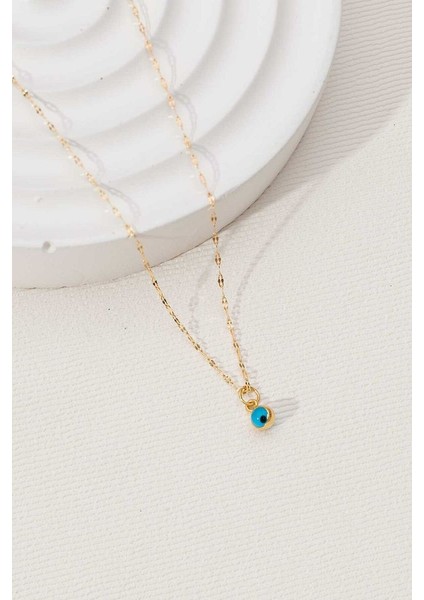 14 Ayar Altın Mavi Gözlü Aynalı Kolye modelleri