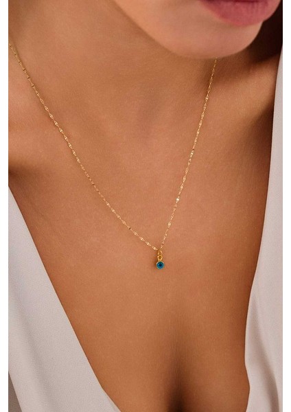 14 Ayar Altın Mavi Gözlü Aynalı Kolye fırsatları