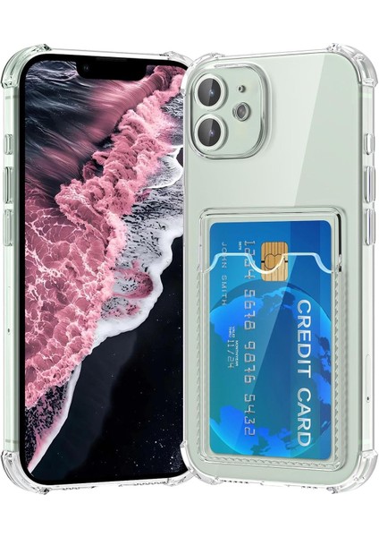 iPhone 11 Uyumlu Köşeleri Çıkıntılı Kartlıklı Şeffaf Kılıf