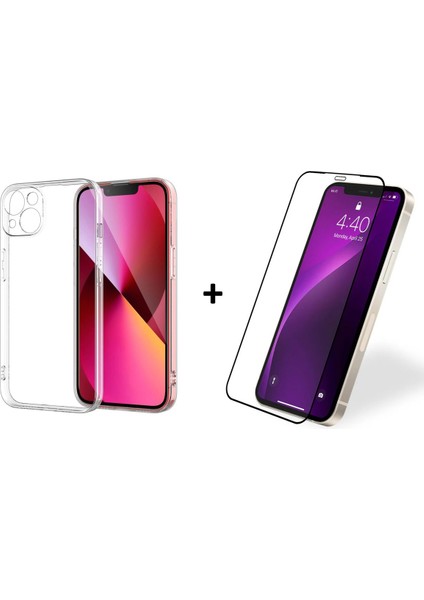 iPhone 13 Uyumlu Şeffaf Kamera Korumalı Kılıf + Antistatik Özellikli Ekran Koruyucu