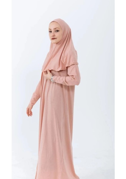 Tek Parça Başörtülü Düz Renk Kadın Tesettür Namaz Elbisesi modelleri