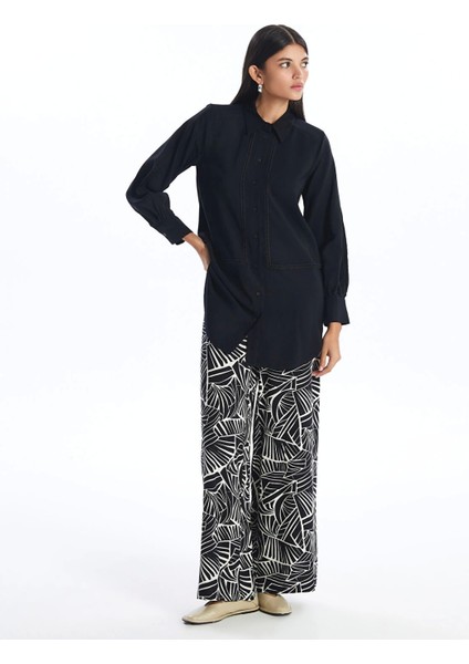 Lcw Modest Siyah Beli Lastikli Desenli Kadın Palazzo Pantolon