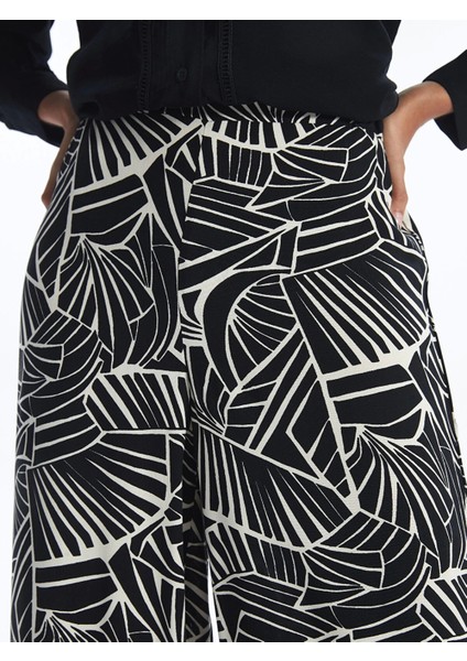 Lcw Modest Siyah Beli Lastikli Desenli Kadın Palazzo Pantolon modelleri
