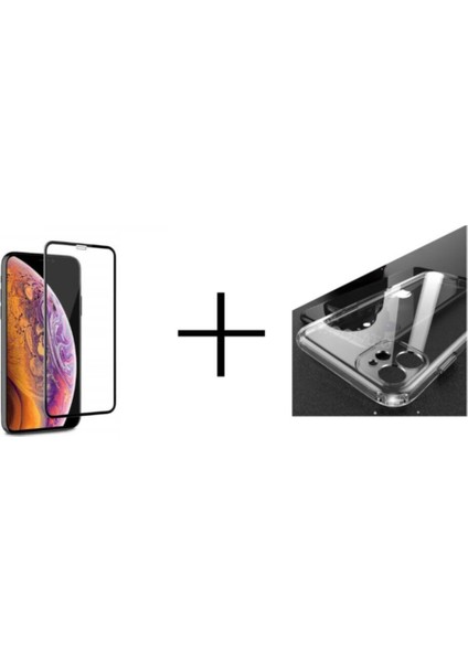 Iphone 11 Pro Tam Kaplayan 9d Cam ve Şeffaf Tıpalı Kılıf 2'li Set