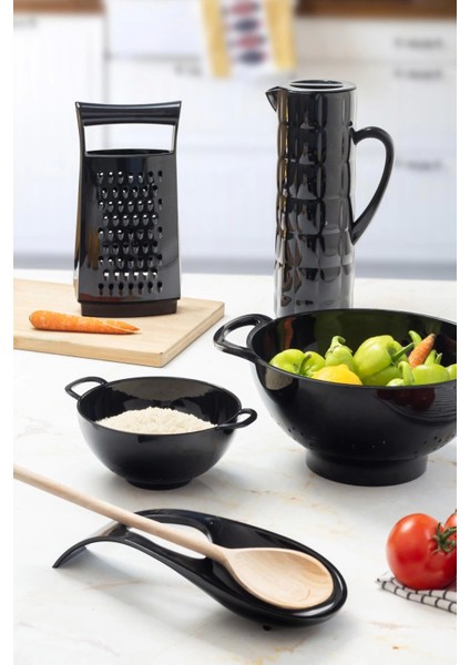 Akrilik Siyah 5 Parça Sürahi & Rende & Süzgeç & Mini Süzgeç & Kaşıklık & Mutfak Çeyiz Seti modelleri