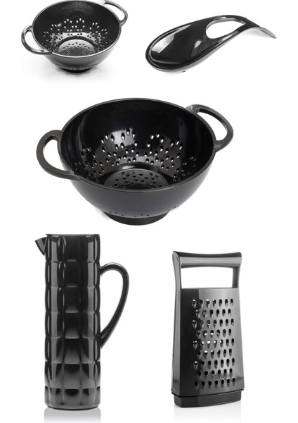 Akrilik Siyah 5 Parça Sürahi & Rende & Süzgeç & Mini Süzgeç & Kaşıklık & Mutfak Çeyiz Seti fırsatları