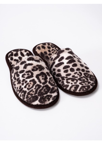Leopar Desen Havlu Terlik Kaymaz İnce Taban