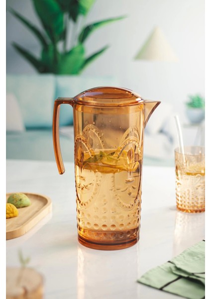 Akrilik Bal Sürahi 2,3 Lt ve 6'lı Su Meşrubat Kahve Yanı Bardağı 400 ml Seti ( Cam Değildir ) modelleri