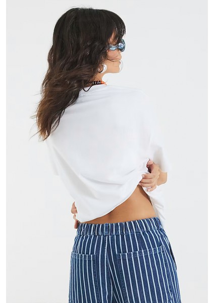 Kadın Oversize Tişört – Beyaz – %100 Pamuk – Mykonos Temalı Yazlık Rahat Kalıp fiyatları