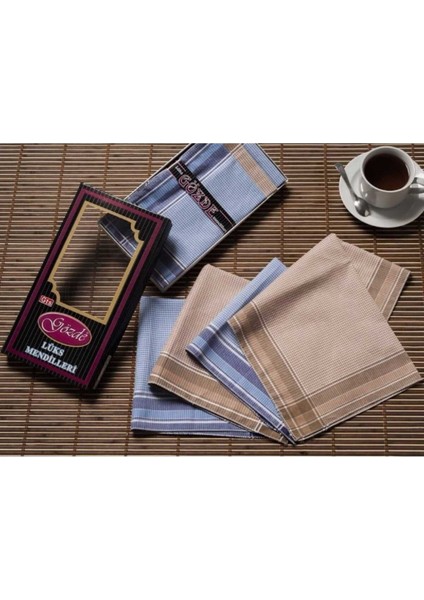 Siyah Kutulu 42X42 cm Düzine 12 Adet Kumaş Mendil-Gm 07