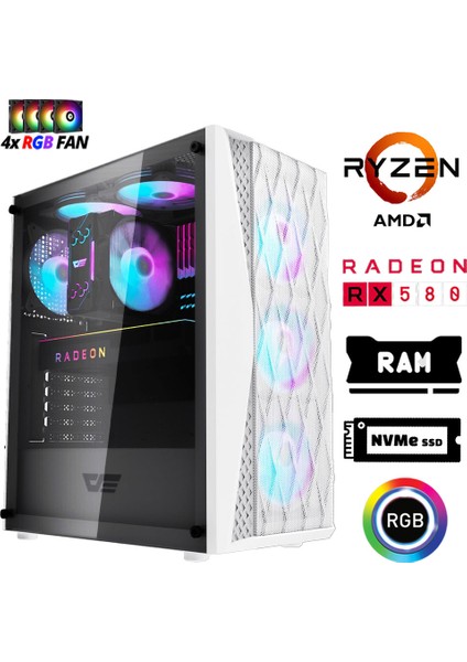 XSR1194 Ryzen 5 5500 32GB Ram 1tb M.2 Nvme SSD 8gb RX580 Masaüstü Masaüstü Bilgisayarı