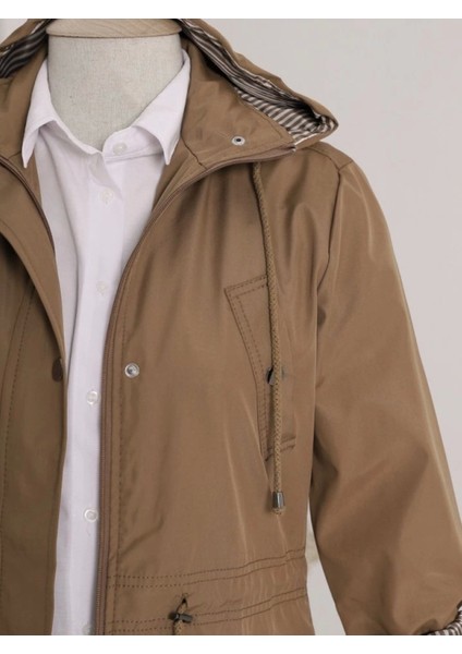 Astarı Çizgili Trençkot -Taba