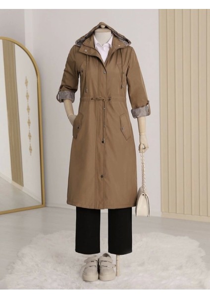 Astarı Çizgili Trençkot -Taba fırsatları