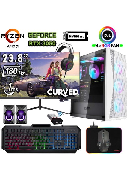 XSR1198 Ryzen 5 5500 32GB Ram 1tb M.2 Nvme SSD 6gb RTX3050 23.8" 180Hz Curved Masaüstü Masaüstü Bilgisayarı