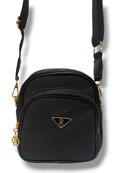 340-25 Baskı Deri 3 Bölmeli Omuz Askılı Kadın Çanta