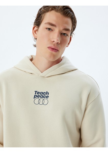 Kapşonlu Sweatshirt Oversize Slogan Baskılı Basic Kanguru Cep Detaylı Şardonlu Pamuk Karışımlı