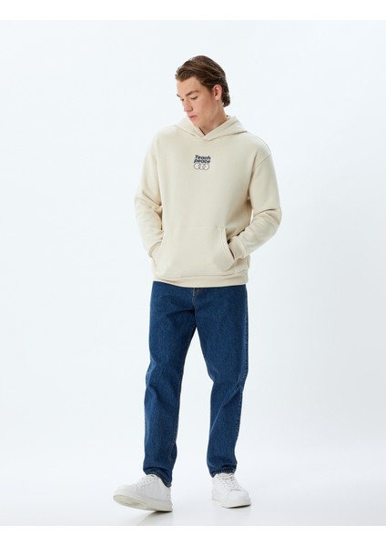 Kapşonlu Sweatshirt Oversize Slogan Baskılı Basic Kanguru Cep Detaylı Şardonlu Pamuk Karışımlı fiyatları