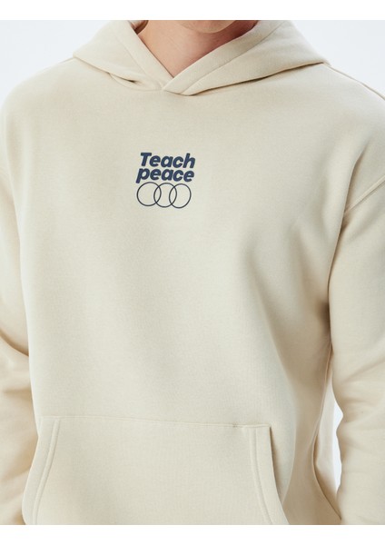 Kapşonlu Sweatshirt Oversize Slogan Baskılı Basic Kanguru Cep Detaylı Şardonlu Pamuk Karışımlı indirimleri