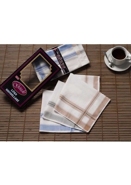 Siyah Kutulu 42X42 cm Düzine 12 Adet Kumaş Mendil-Gm 05