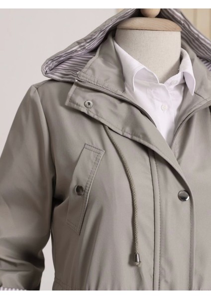 Astarı Çizgili Trençkot -Gri fırsatları