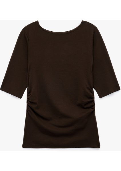 Slim Fit Kısa Kollu Kayık Yaka Drape Detaylı Tişört