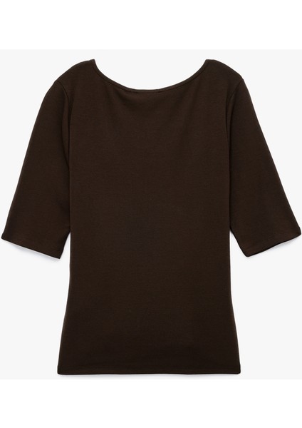 Slim Fit Kısa Kollu Kayık Yaka Drape Detaylı Tişört fiyatları