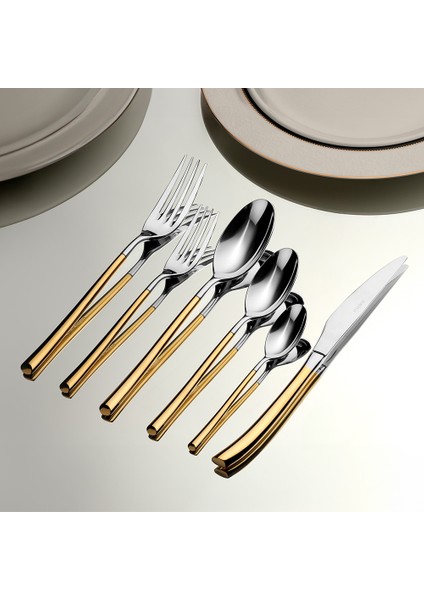 Elegance Altın Saten 12 Kişilik 72 Parça Kutulu Çatal Kaşık Bıçak Takımı