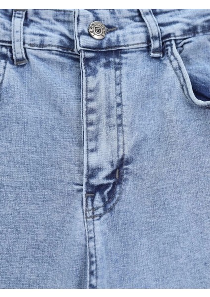 Ispanyol Paça Yüksek Bel Kot Pantolon -Buz Mavi