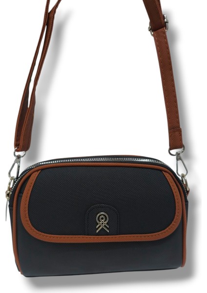 335-25 Baskı Deri 3 Bölmeli Omuz Askılı Kadın Çanta