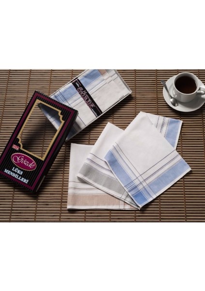 Siyah Kutulu 42X42 cm Düzine 12 Adet Kumaş Mendil-Gm 08 MPNTEKS0966